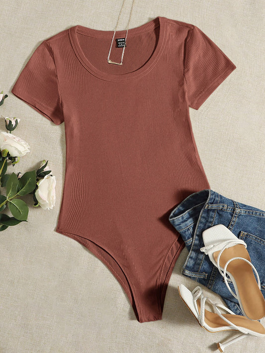 EZwear Scoop Neck Rib-knit Bodysuit