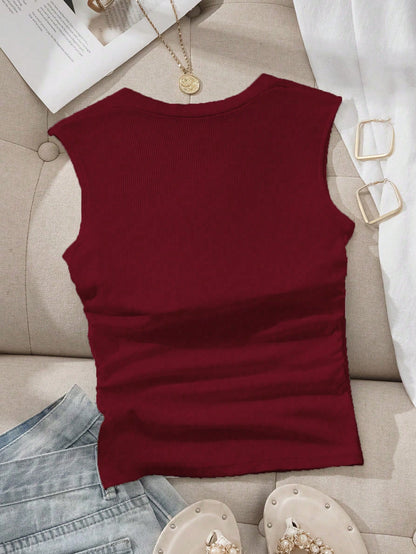 EZwear Square Neck Ruched Waist Padded Bra-Free Camisole,Summer Top