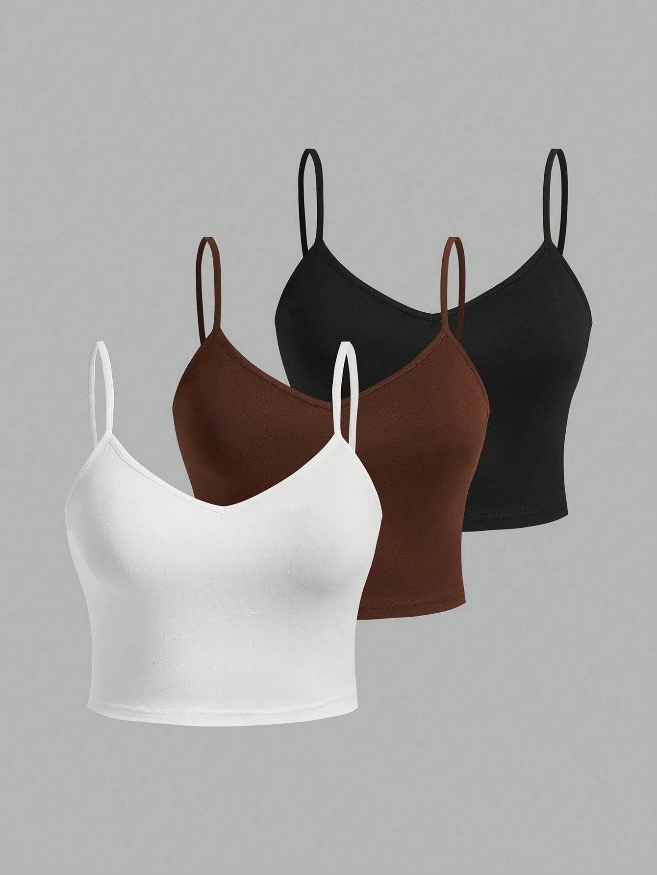 EZwear Women 3pcs Casual Solid Color Cami Top Suit, Suitable For Summer, Slimming Plus Size Cami Top For Women Back To School
