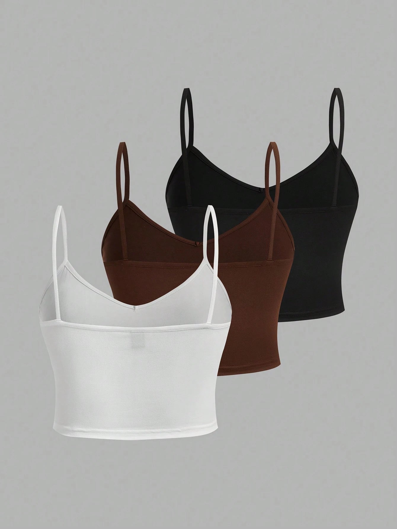 EZwear Women 3pcs Casual Solid Color Cami Top Suit, Suitable For Summer, Slimming Plus Size Cami Top For Women Back To School