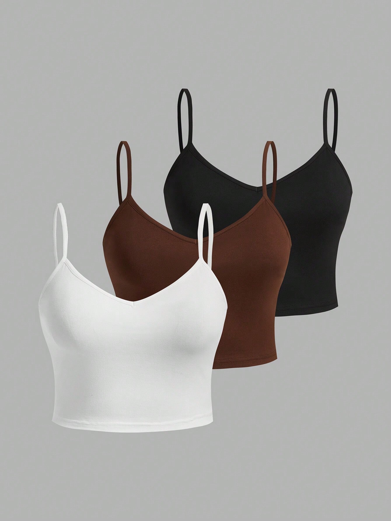 EZwear Women 3pcs Casual Solid Color Cami Top Suit, Suitable For Summer, Slimming Plus Size Cami Top For Women Back To School