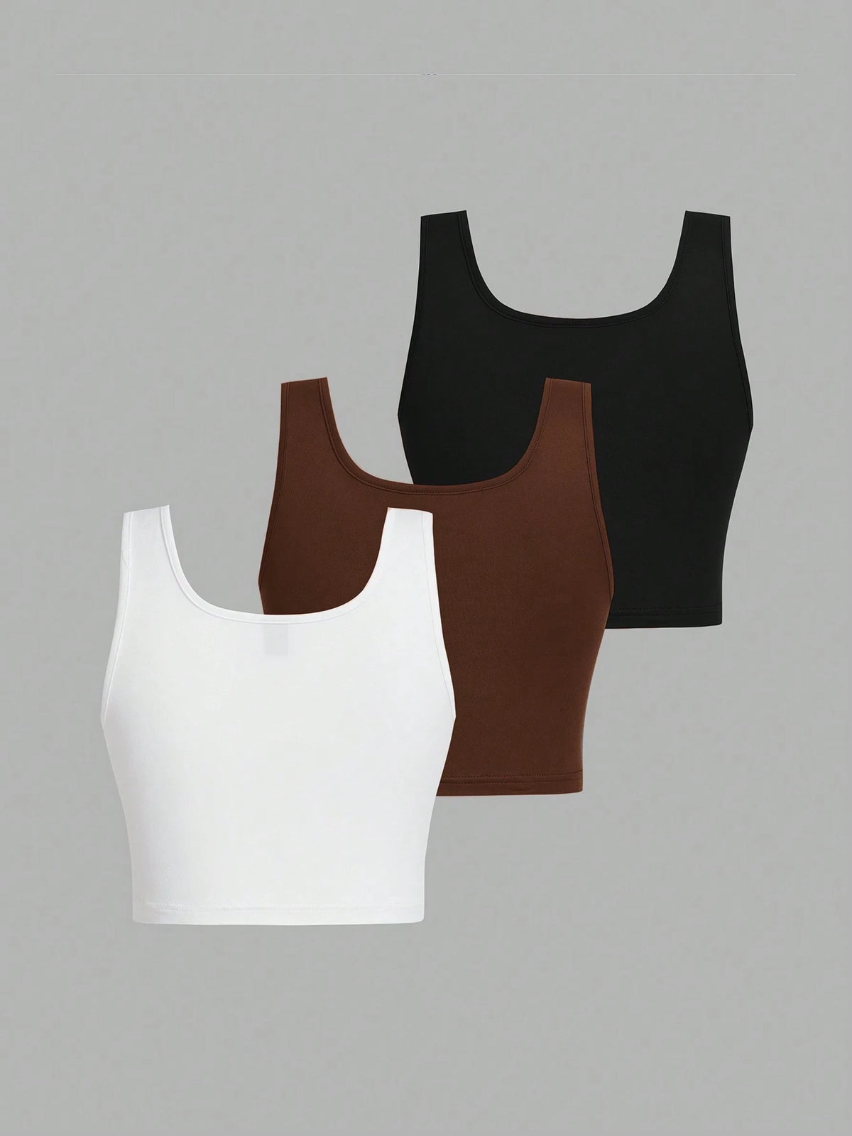 EZwear Women's 3pcs Black White Gray Super Short Tight Casual Basic Tank Top, Suitable For Summer Back To School