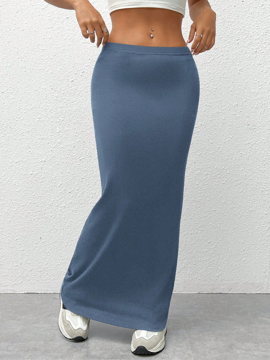 EZwear Women'S Black Knit Tight-Fit Knee-Length Skirt