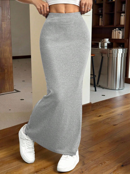 EZwear Women'S Black Knit Tight-Fit Knee-Length Skirt