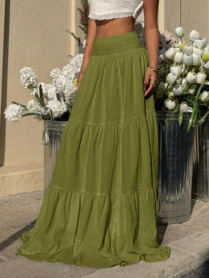 EZwear Women's Solid Color Ruffle Hem Casual Vacation Skirt