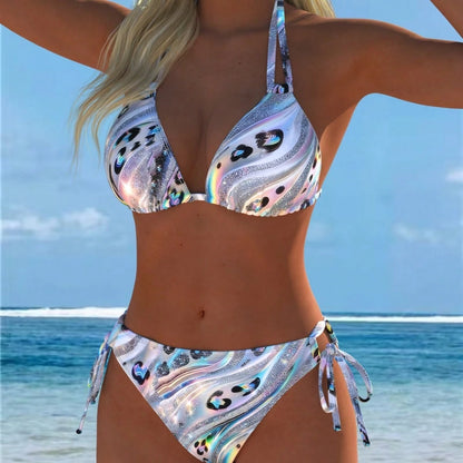 Fashion Patchwork Halter Bikini Summer Women Vacation Two Piece Swimsuit