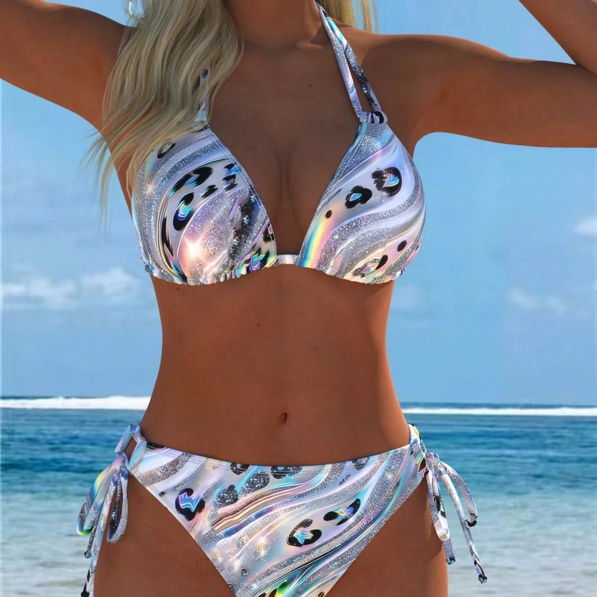 Fashion Patchwork Halter Bikini Summer Women Vacation Two Piece Swimsuit