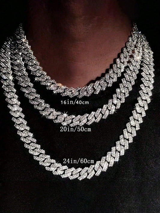Fashionable Ins-Style Bling Diamond Tennis Chain Necklace, Unisex Collarbone Chain, Single-Sided Shine