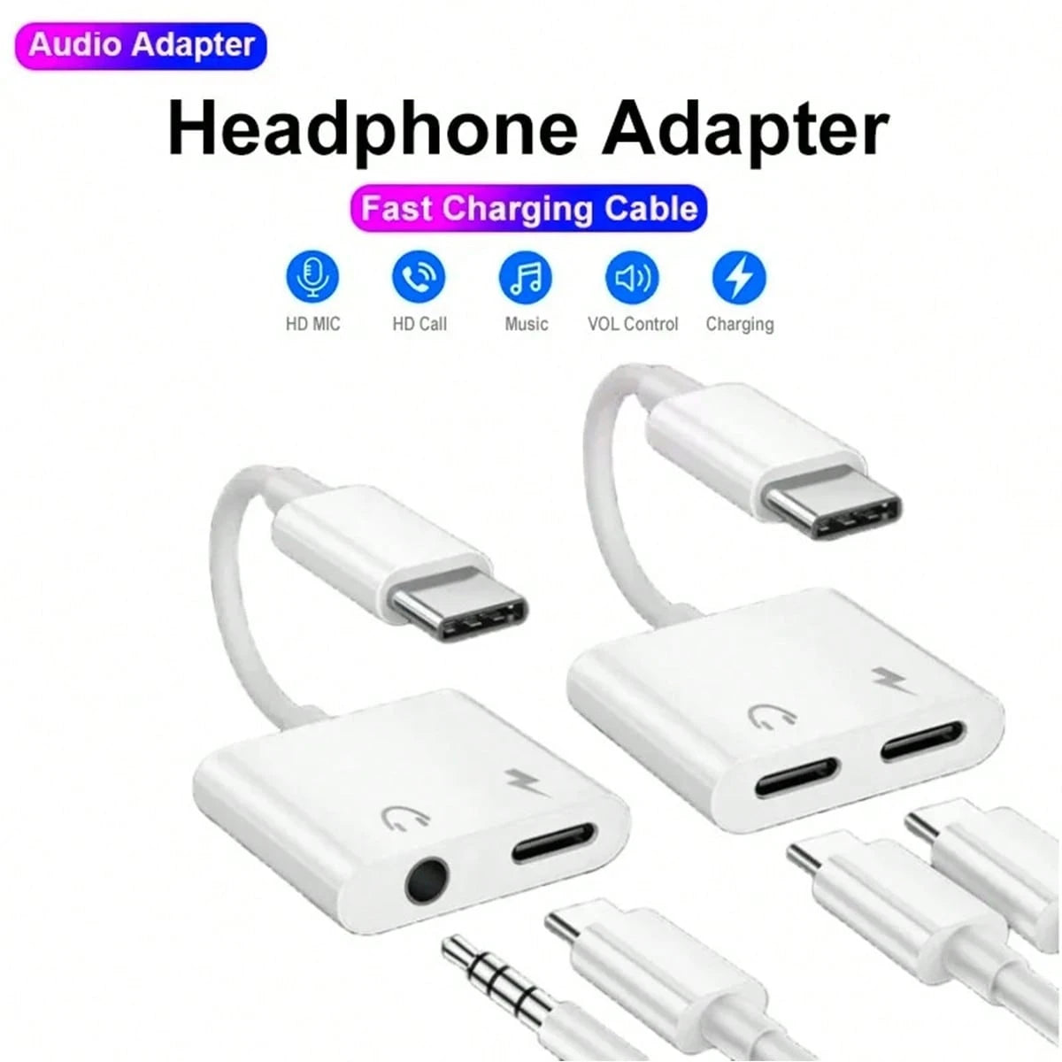 Fast Charging Type-C Audio Charging Adapter 2-In-1 Type C To 3.5mm/Type C Audio Auxiliary Cable Charging Adapter Compatible With IPhone 17 Pro Max/17 Pro/17/16/15 Pro Max/15 Pro/15 Plus/15 Earphone Co