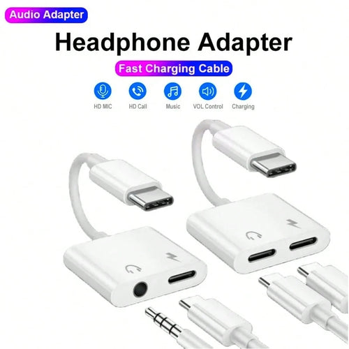 Fast Charging Type-C Audio Charging Adapter 2-In-1 Type C To 3.5mm/Type C Audio Auxiliary Cable Charging Adapter Compatible With IPhone 17 Pro Max/17 Pro/17/16/15 Pro Max/15 Pro/15 Plus/15 Earphone Co