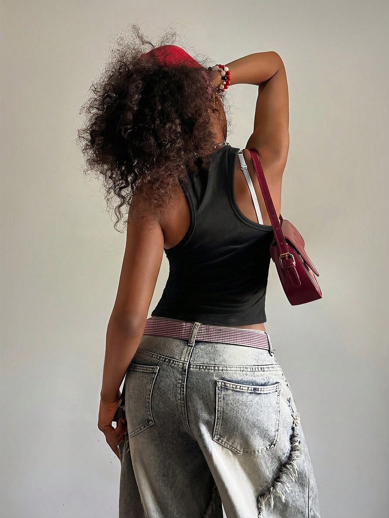 Fiercella Fiercella Women's U-Neck White Distressed Print Fitted Comfortable Streetwear Y2K Baddie Sexy Camisole Top, Spring/Summer