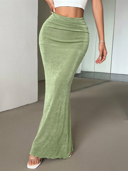 Firerie Women's Elegant Minimalist Green Low-Waist Skirt, Suitable For Summer Vacation & Dates