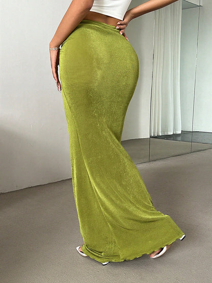 Firerie Women's Elegant Minimalist Green Low-Waist Skirt, Suitable For Summer Vacation & Dates
