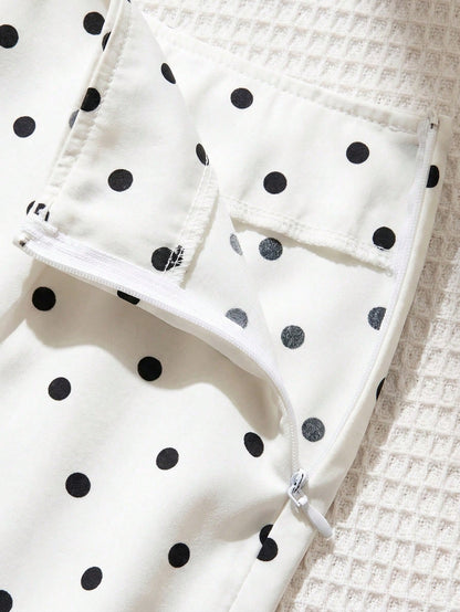 Flirla French Classic Elegant Autumn/Winter New Polka Dot Design Hem Splice Sexy Lace Decor Valentine's Day Chic Party Series Women Skirt