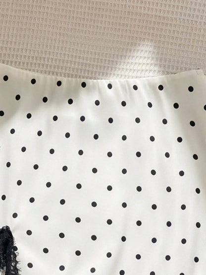 Flirla French Classic Elegant Autumn/Winter New Polka Dot Design Hem Splice Sexy Lace Decor Valentine's Day Chic Party Series Women Skirt