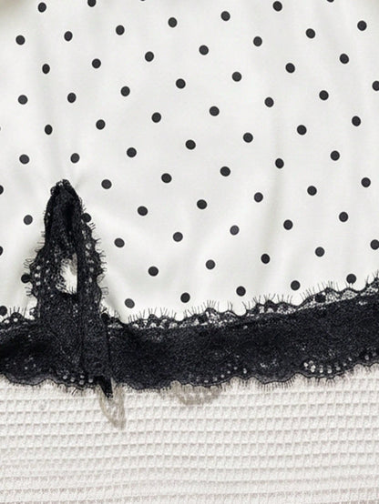 Flirla French Classic Elegant Autumn/Winter New Polka Dot Design Hem Splice Sexy Lace Decor Valentine's Day Chic Party Series Women Skirt