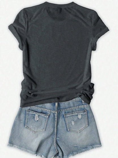 Flirla Woman's Casual English Slogan Print T-Shirt, Summer