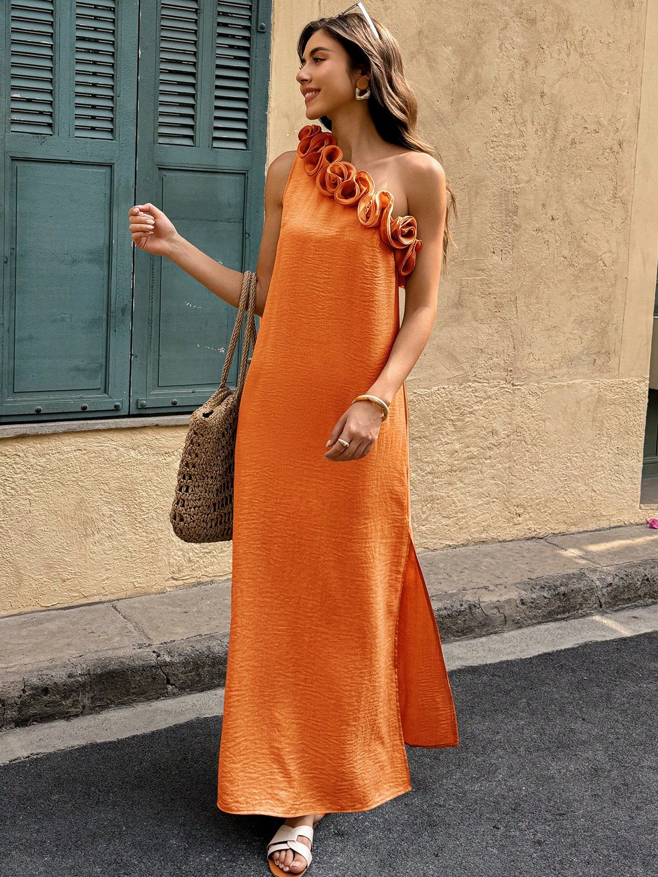 Flora Isola Flora Isola Casual Elegant Tropical Holiday Style Long Dress For Women Tea Party Vacation Burnt Orange Summer