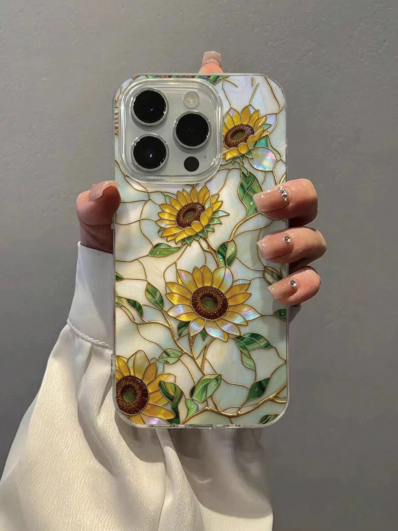Flower Feather Chiffon E-Style Stained Glass Sunflower Painted Anti-Drop Phone Case Compatible With IPhone 14, 14 Pro, 14 Pro Max, 13, 13 Pro, 13 Pro Max, 11, 11 Pro Max, 12, 12 Pro, 12 Pro Max, XR, X
