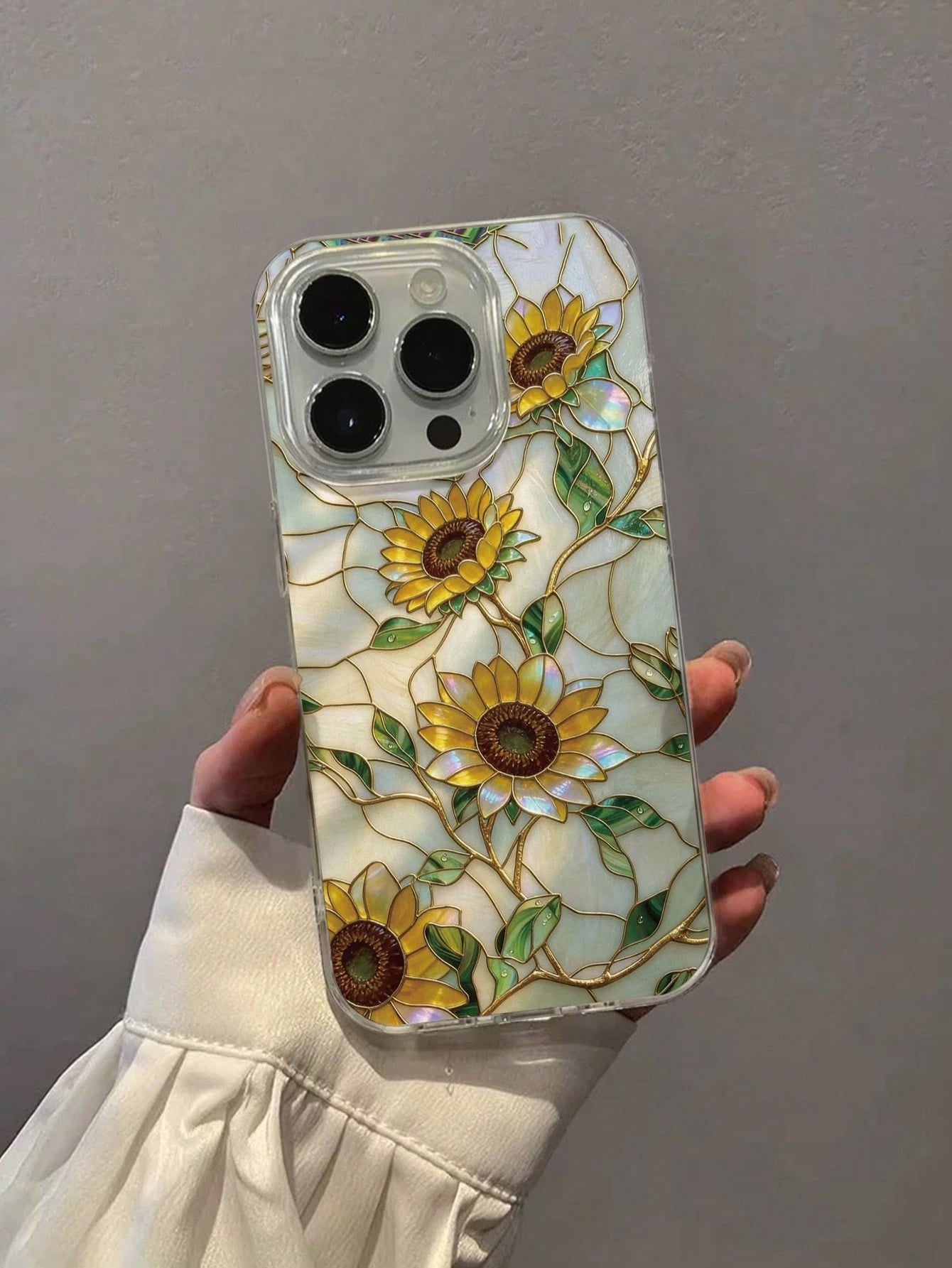Flower Feather Chiffon E-Style Stained Glass Sunflower Painted Anti-Drop Phone Case Compatible With IPhone 14, 14 Pro, 14 Pro Max, 13, 13 Pro, 13 Pro Max, 11, 11 Pro Max, 12, 12 Pro, 12 Pro Max, XR, X