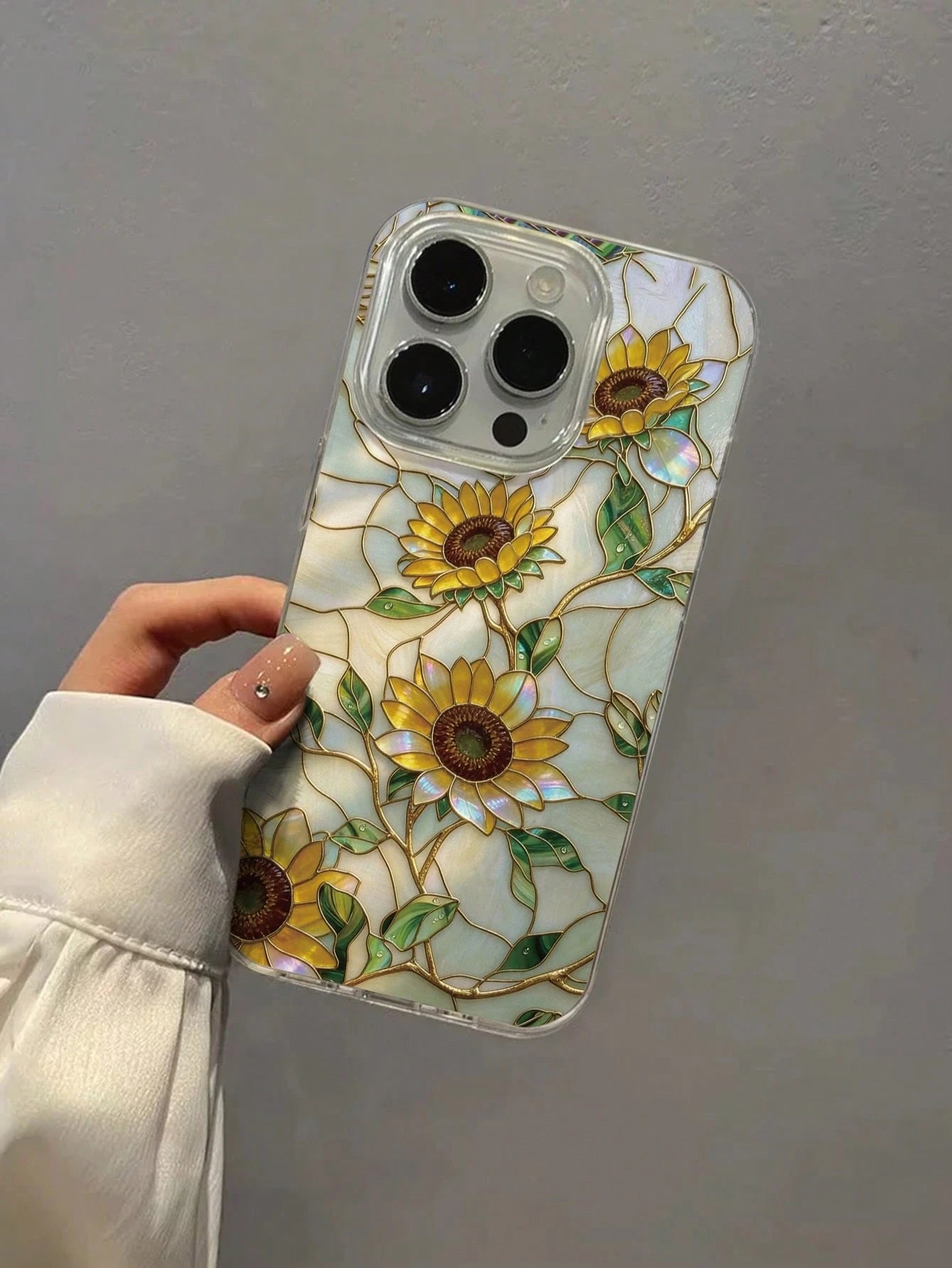Flower Feather Chiffon E-Style Stained Glass Sunflower Painted Anti-Drop Phone Case Compatible With IPhone 14, 14 Pro, 14 Pro Max, 13, 13 Pro, 13 Pro Max, 11, 11 Pro Max, 12, 12 Pro, 12 Pro Max, XR, X