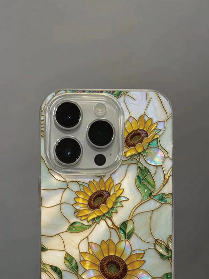 Flower Feather Chiffon E-Style Stained Glass Sunflower Painted Anti-Drop Phone Case Compatible With IPhone 14, 14 Pro, 14 Pro Max, 13, 13 Pro, 13 Pro Max, 11, 11 Pro Max, 12, 12 Pro, 12 Pro Max, XR, X
