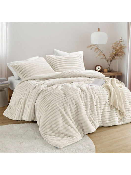 Fluffy Ribbed 2/3 Pieces Cord-Textured Bedding Comforter Set,Plush 300 Gsm Fabric For Weighty Durability And Softness Comforter Sets,Cozy All-Season Home Textile For Stylish Home Bedroom Décor, Modern