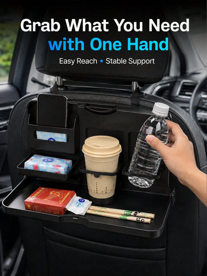 Foldable Car Back Seat Organizer With Tray, Multifunctional Rear Seat Storage Rack With Cup Holder, Phone Slot And Hidden Hooks, ABS Material Car Travel Table For Food, Drinks And Electronic Devices