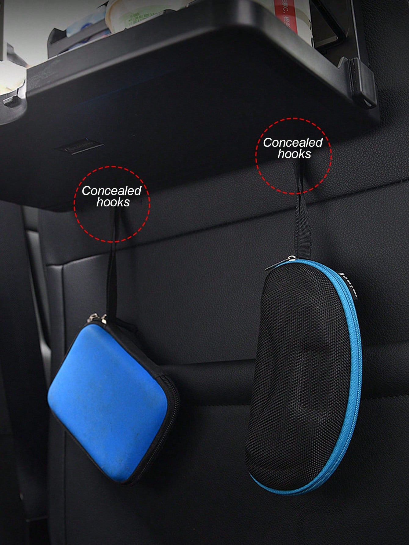 Foldable Car Back Seat Organizer With Tray, Multifunctional Rear Seat Storage Rack With Cup Holder, Phone Slot And Hidden Hooks, ABS Material Car Travel Table For Food, Drinks And Electronic Devices