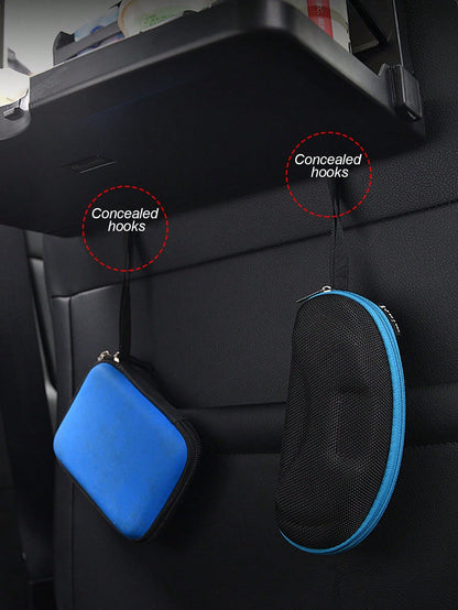 Foldable Car Back Seat Organizer With Tray, Multifunctional Rear Seat Storage Rack With Cup Holder, Phone Slot And Hidden Hooks, ABS Material Car Travel Table For Food, Drinks And Electronic Devices