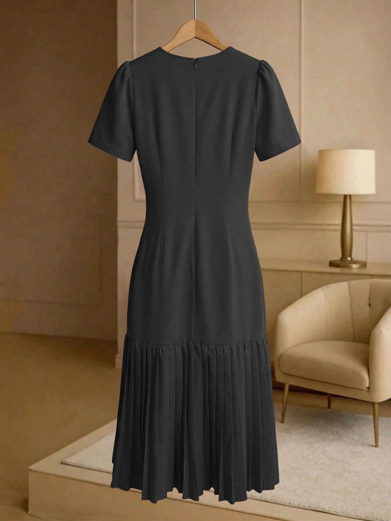 Franclia Elegant Women's Mid-Length Dress Round Neck Button Hem Pink Summer Tea Party Fuchsia Pleated Short Sleeve Zanea Dress,Good Quality Ladies Dresses