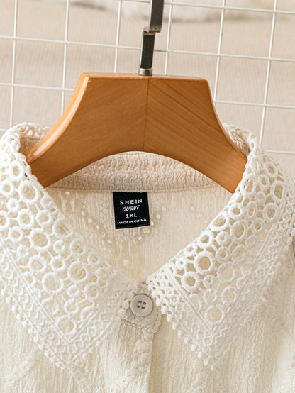 Franclia Plus Size Summer Lace Patchwork Button Front Halter Shirt