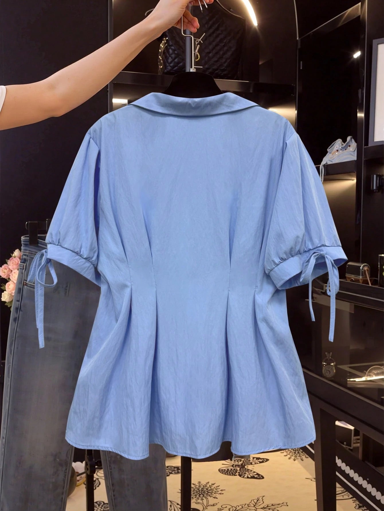 Franclia Plus Size Women's Summer Casual Solid Color Puff Sleeve Fitted Top