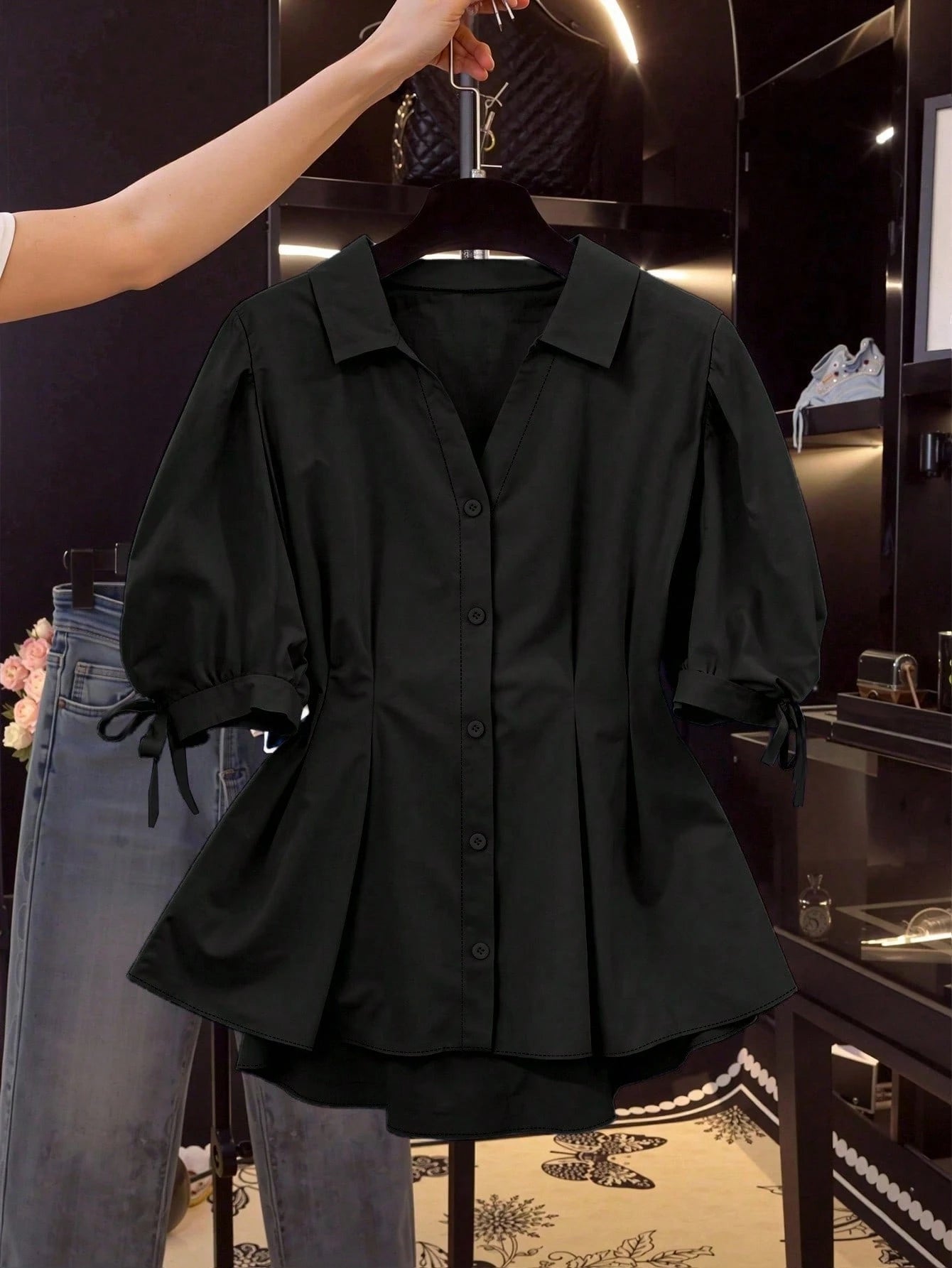 Franclia Plus Size Women's Summer Casual Solid Color Puff Sleeve Fitted Top