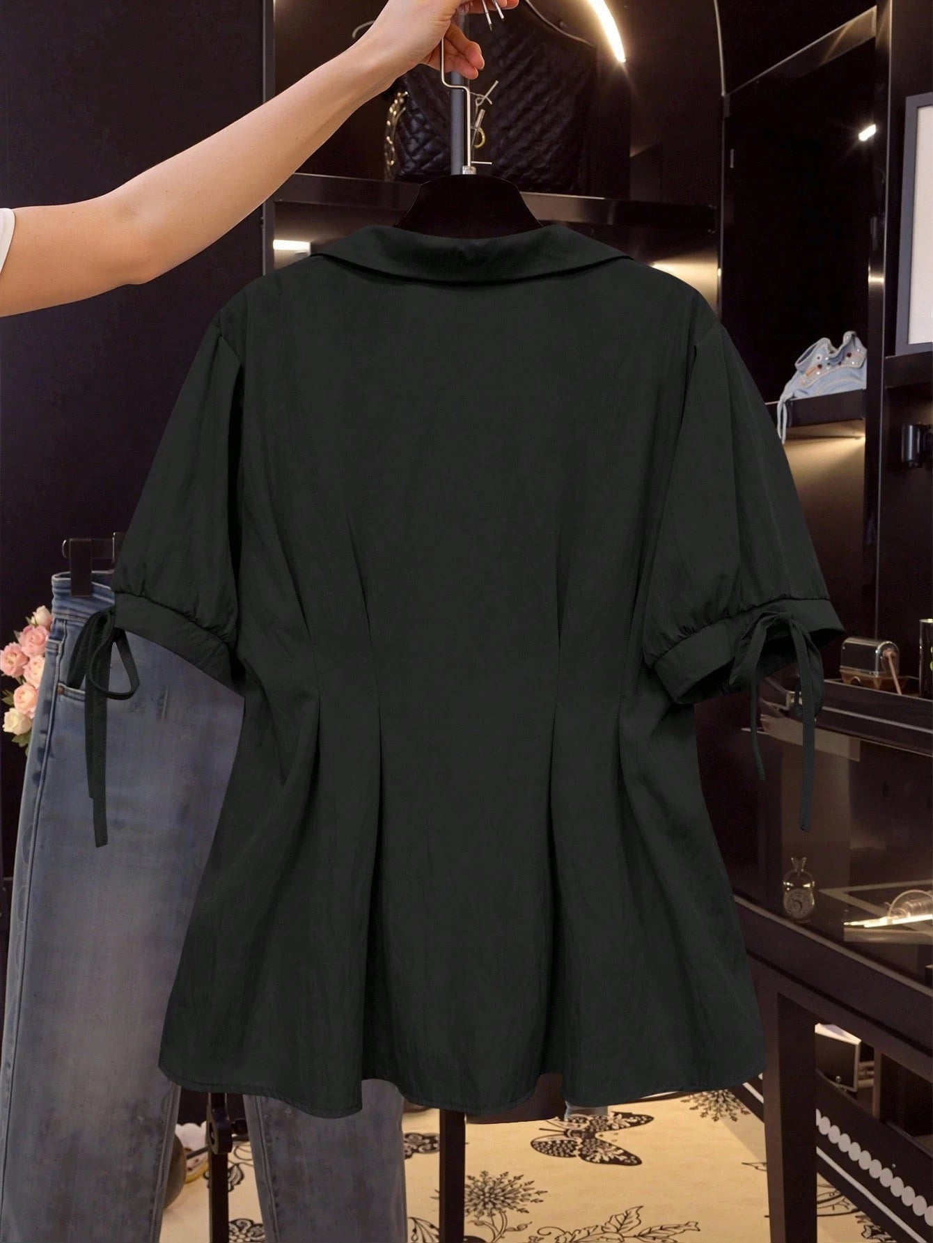Franclia Plus Size Women's Summer Casual Solid Color Puff Sleeve Fitted Top