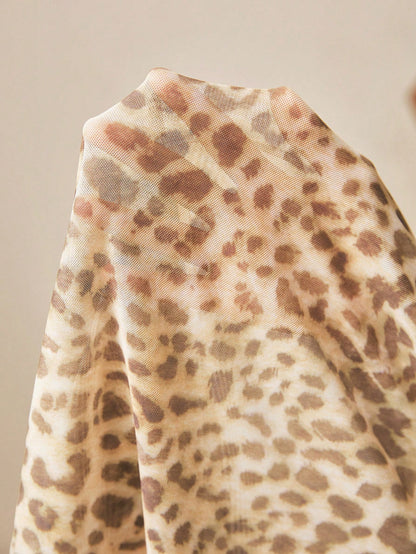 Freevana Boho Beach Vacation Style Sexy Leopard Print Drawstring Wide Leg Pants Flowy Cover Up Trousers