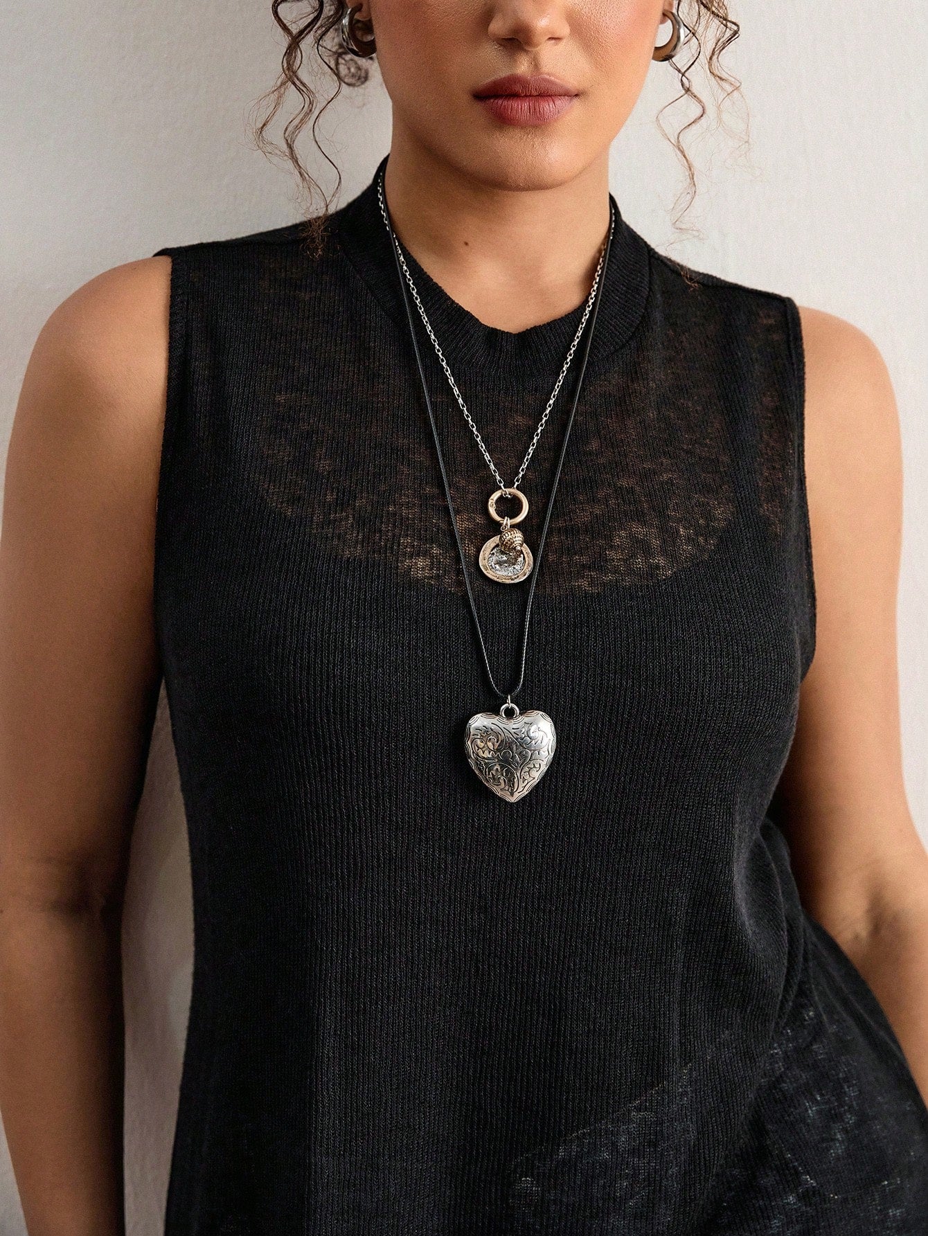 Freevana Plus Size Vintage Bohemian Sheer Sleeveless Pullover Sweater,Black,Summer,Casual,Everyday New Arrival For Music Festivals,Valentine's Day