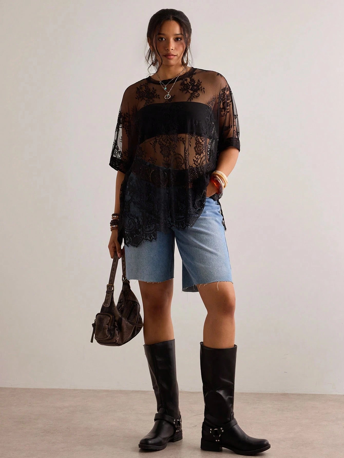 Freevana Plus Size Women Sheer Lace Blouse, Versatile Carnival Party Beach