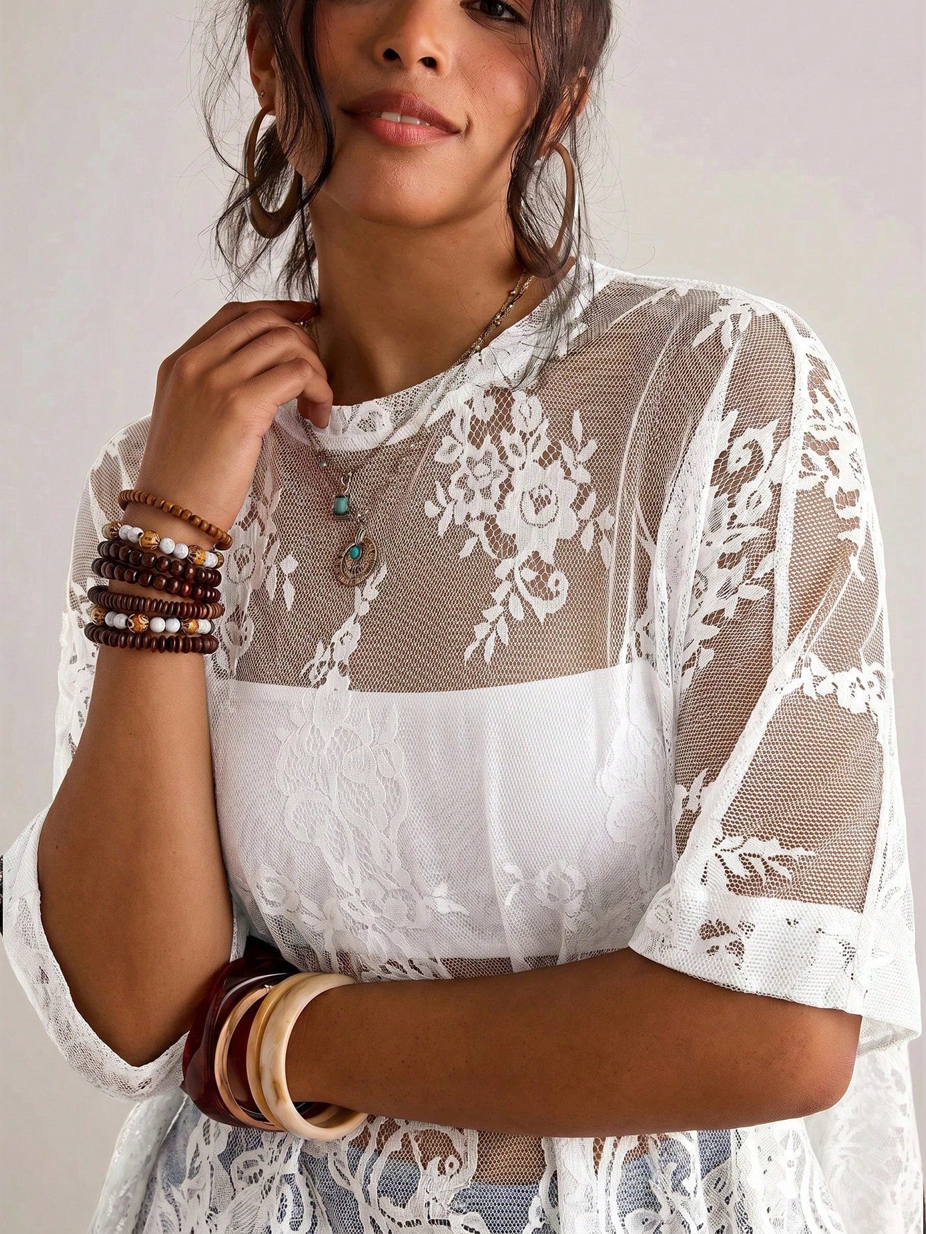 Freevana Plus Size Women Sheer Lace Blouse, Versatile Carnival Party Beach