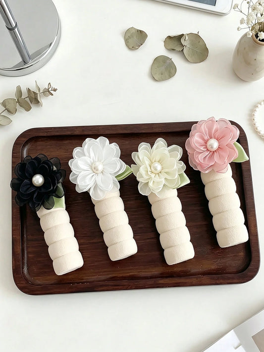 French Style Fabric Floral Door Handle Cover, Elegant Floral Accessory, Anti-Static Door Handle Protector, Luxury Faux Pearl Door Handle Sleeve, Home Door Handle Anti-Collision Protection Cover, Bedro