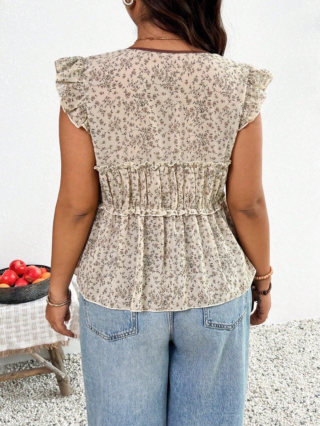Frenchy Plus Size Casual Vacation Leopard Print Chiffon Cap Sleeve Tie Front Blouse For Women Home Wear Floral Top Peplum Social Elegant Women'S Blouses