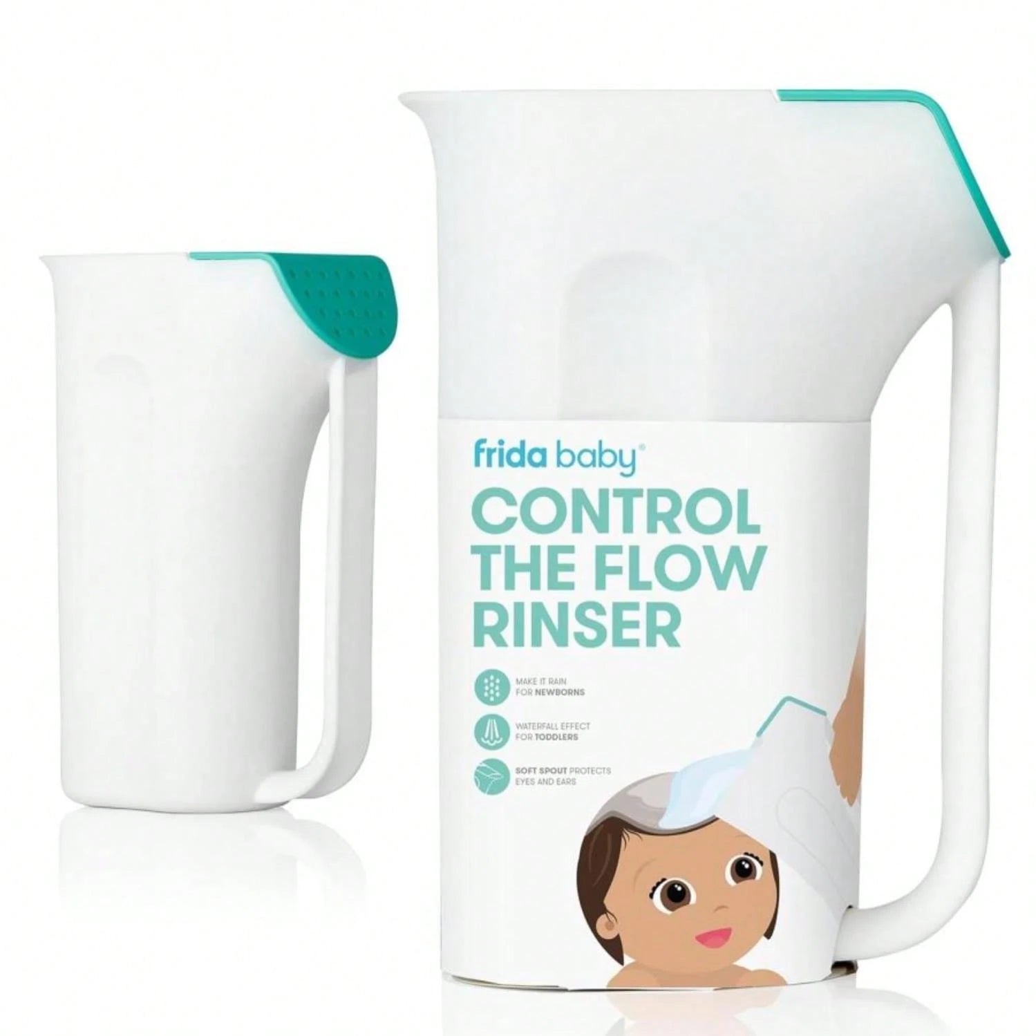 Frida Baby Control The Flow Bath Rinse Cup, Tear Free Rinser To Wash Hair And Body With Easy Grip Handle And Removable Rain Shower, Made In USA