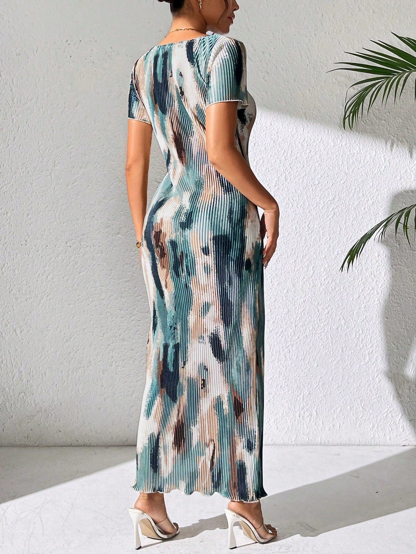 Frievida Frievida Women's Tie-Dye Printed Square Neck Straight Shoulder Elegant Dress Maxi Women Outfit