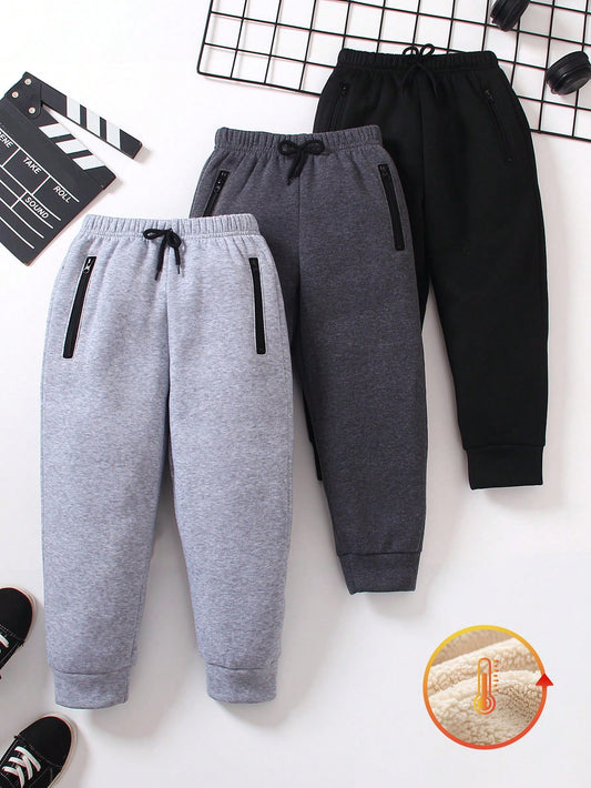 Genkimix Kids 3pcs Pack Young Boy Casual Simple Sports Comfortable Sweatpants, Ideal For Getaway, Holiday, Travel, Relax, Sunbathing, Summer, School, Campus, College