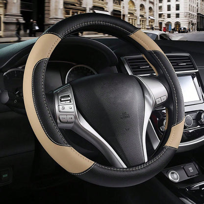 Genuine Leather Car Steering Wheel Cover, Anti-Slip Breathable Steering Wheel Protector, Universal Fit For Most Vehicles