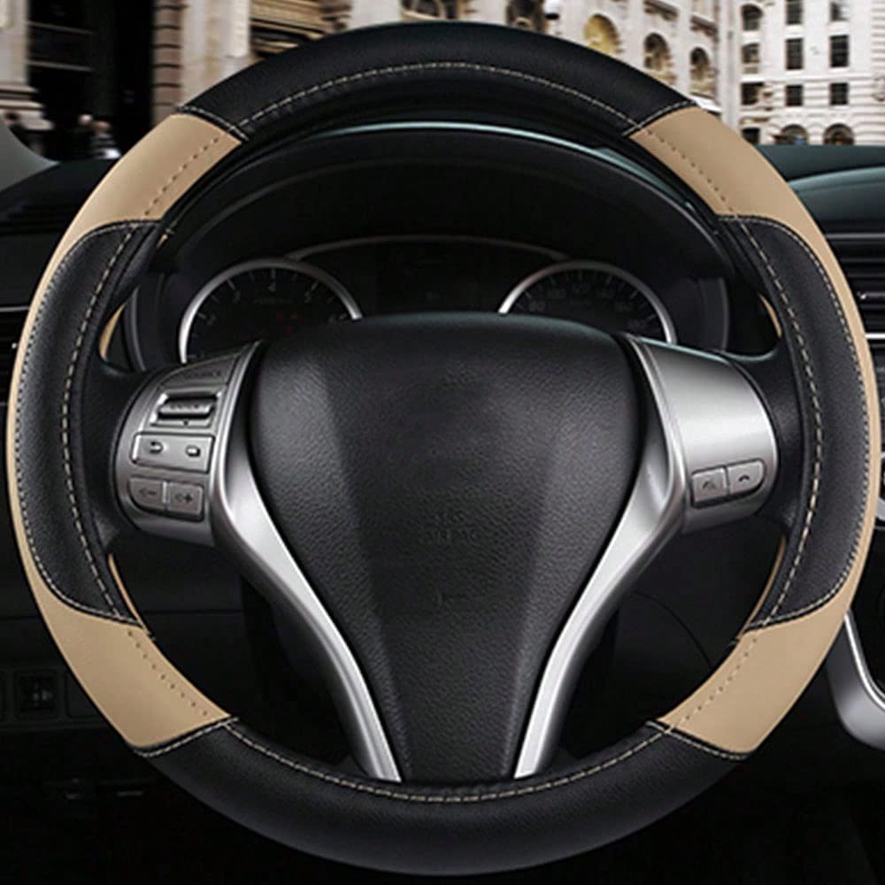 Genuine Leather Car Steering Wheel Cover, Anti-Slip Breathable Steering Wheel Protector, Universal Fit For Most Vehicles