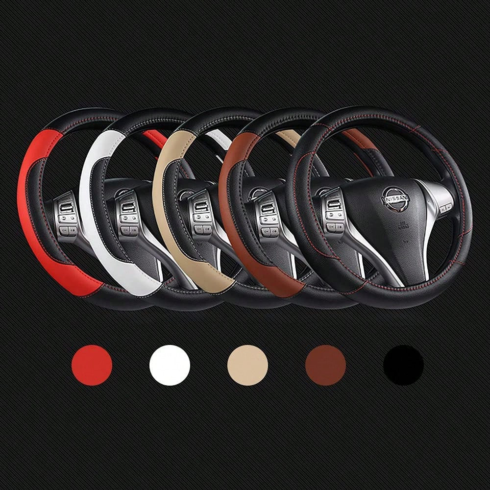 Genuine Leather Car Steering Wheel Cover, Anti-Slip Breathable Steering Wheel Protector, Universal Fit For Most Vehicles