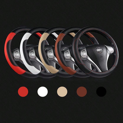 Genuine Leather Car Steering Wheel Cover, Anti-Slip Breathable Steering Wheel Protector, Universal Fit For Most Vehicles