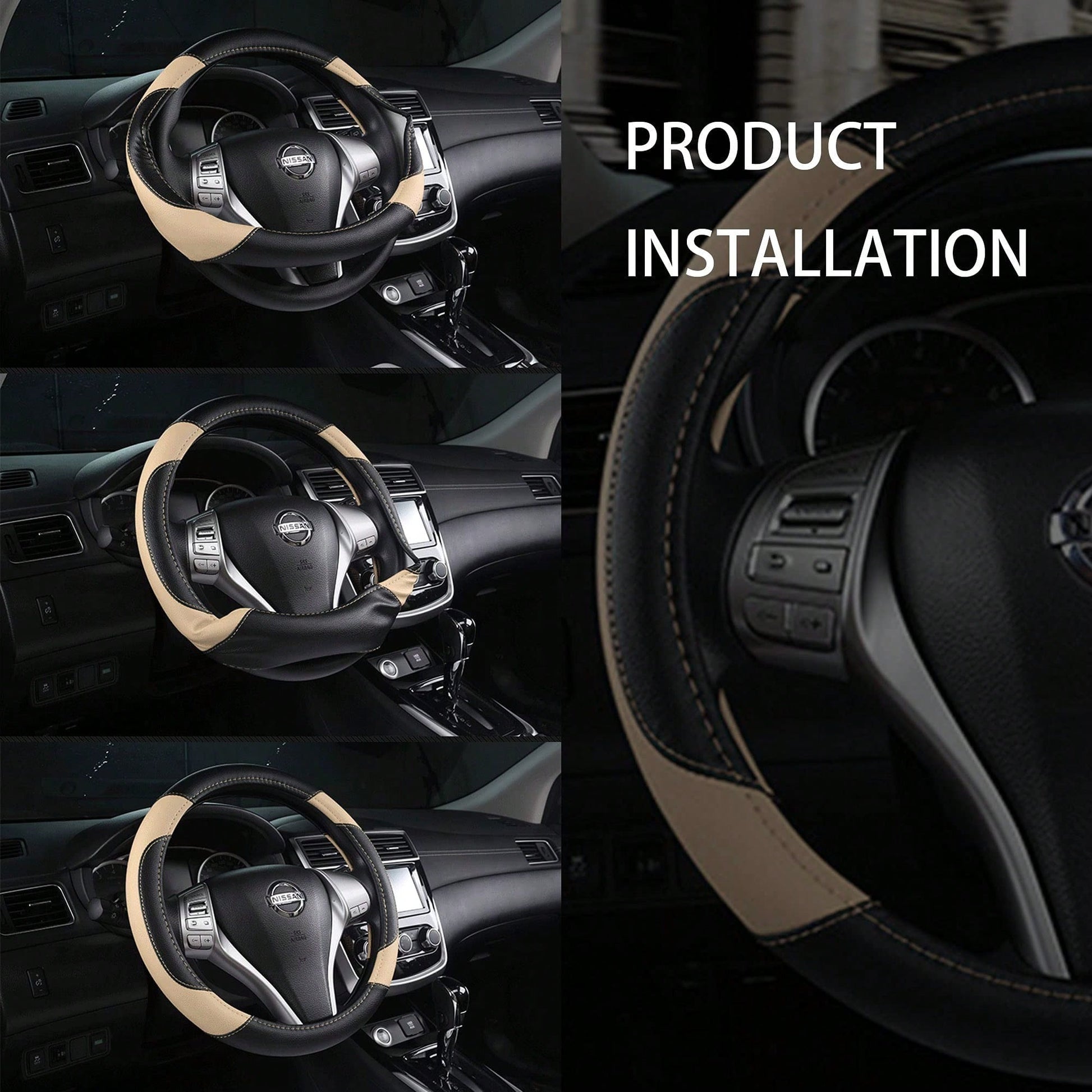 Genuine Leather Car Steering Wheel Cover, Anti-Slip Breathable Steering Wheel Protector, Universal Fit For Most Vehicles