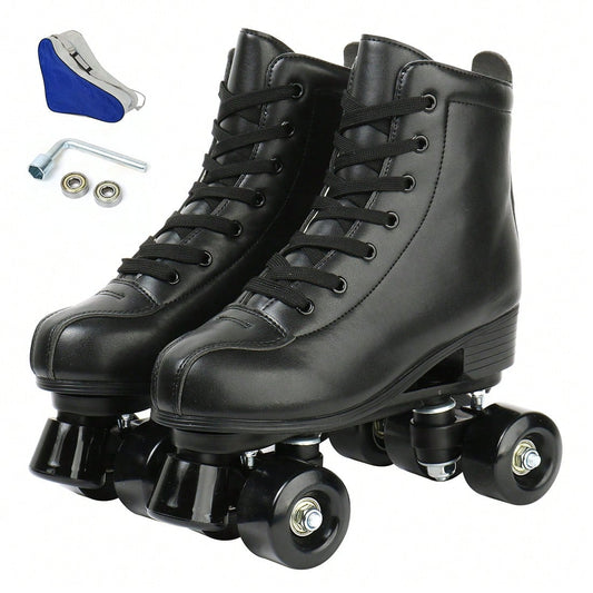 Gets Women's Roller Skates Men's Roller Skates PU Leather High Top Double Row Roller Skates (Beginners),Professional Indoor And Outdoor Roller Skates For Roller Skaters For Beginners,Black Lace-Up Sho